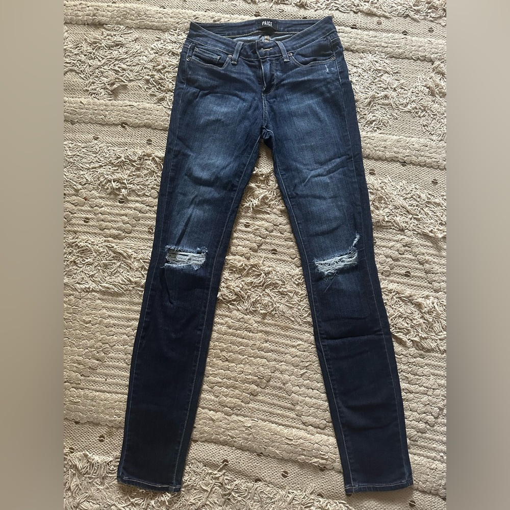 Dark skinny jeans, ripped knees, size 25, low rise - Picture 3 of 4